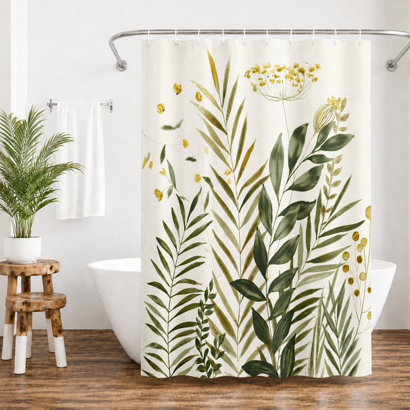 Rideau de douche à motif floral Eucaliptus Bradner résistant à l'eau avec œillets en métal et crochets durables