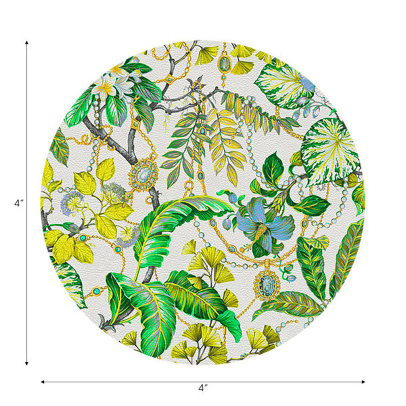 Sous-verres ronds en cuir Plumeria, Citron
