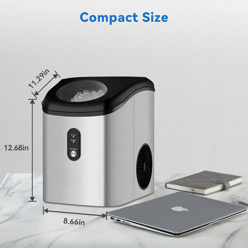 Silver Portable Countertop Nugget Ice Maker with Self-Cleaning