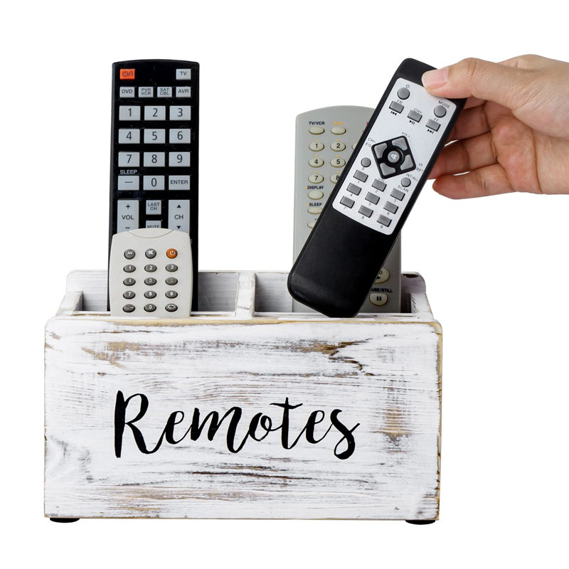 Rustic Whitewashed Wooden Remote Organizer - Stylish Caddy For Home Décor