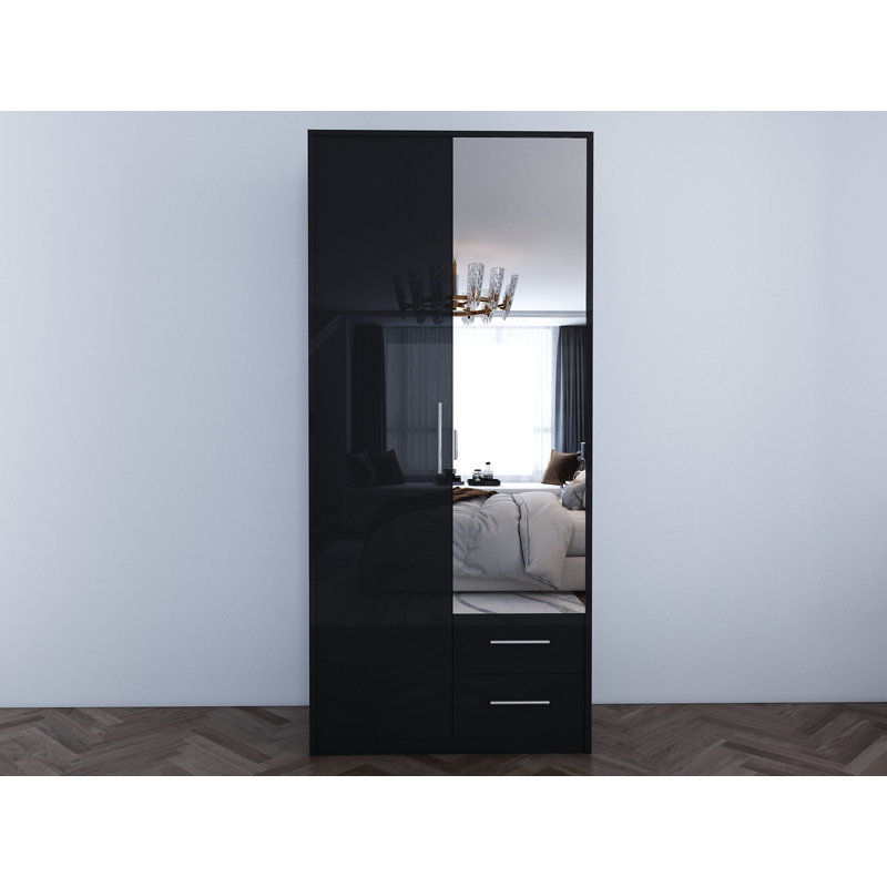 Pamel 2 Door Manufactured Wood Wardrobe, Gloss Black