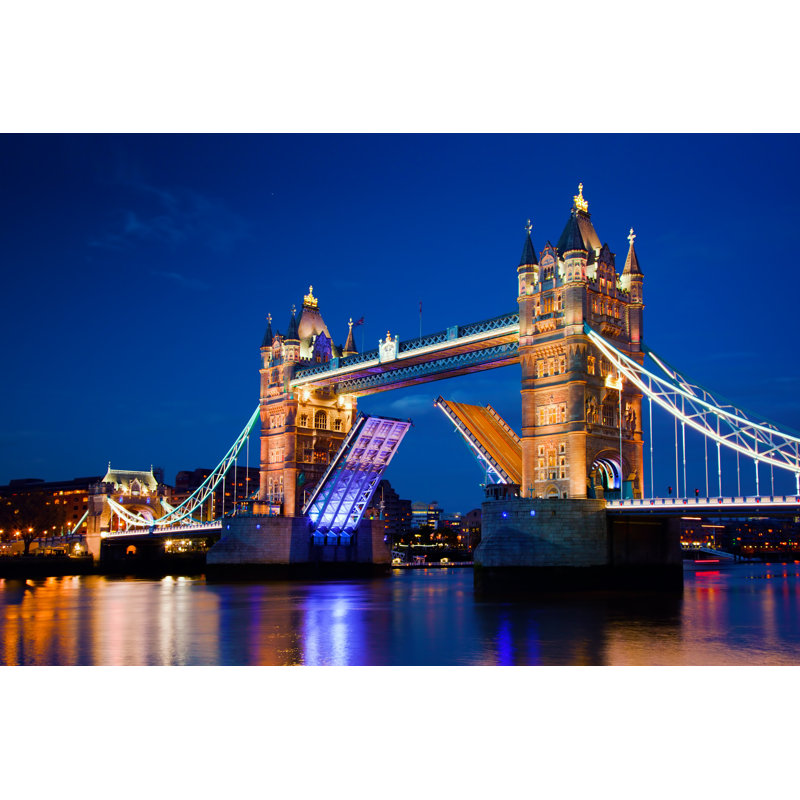 Tower Bridge In London, The UK At Night by NiseriN - Wrapped Canvas Print, 81cm H x 122cm W