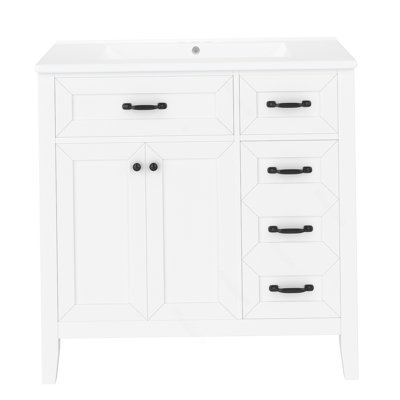 Meuble-lavabo 36 po avec lavabo, armoire de salle de bain verte avec tiroirs, structure solide et panneau de fibres à densité moyenne (ancien numéro de référence: JL000007AAG)