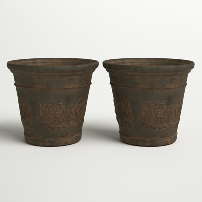 Kehlani 19.5" x 19.5" x 17.5" Round Sable Polyresin Outdoor Planter Pot - Weathered Sable - Set of 2