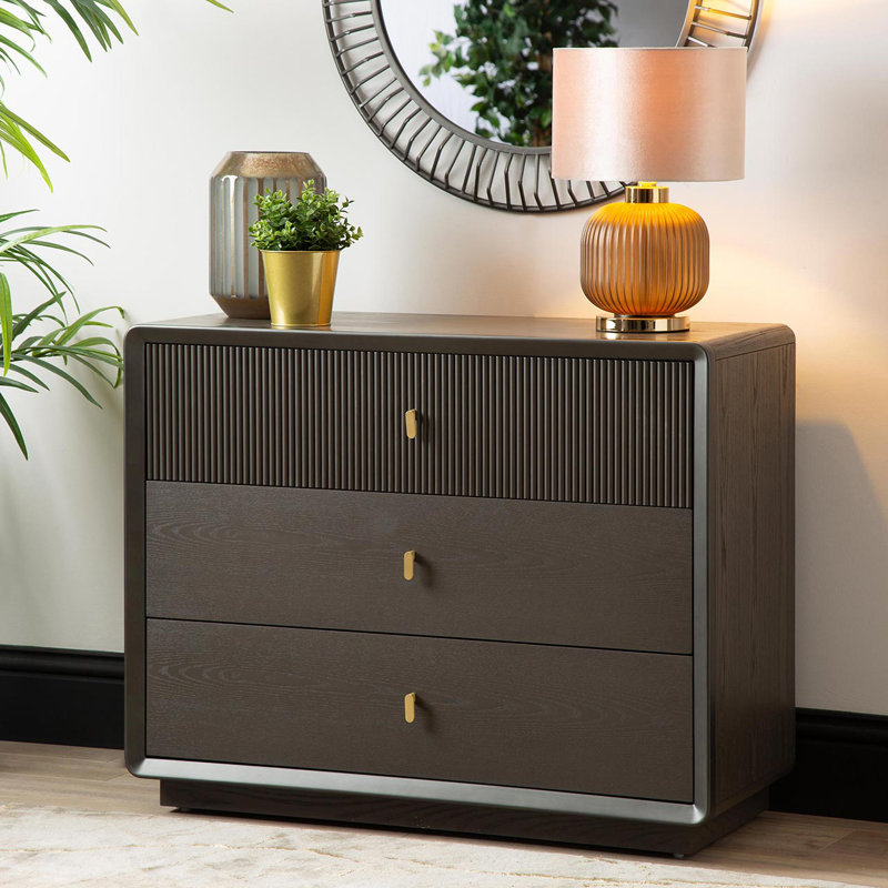 Azima 80cm Tall Chest of Drawer for Living & Bedroom, 3 Drawer Wooden Storage Cabinet, Grey
