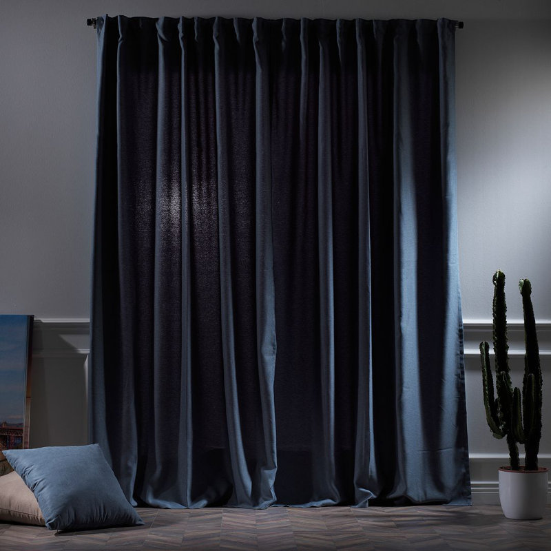 Blackout Single Curtain Panel, 130cm Width x 350cm Drop, Blue