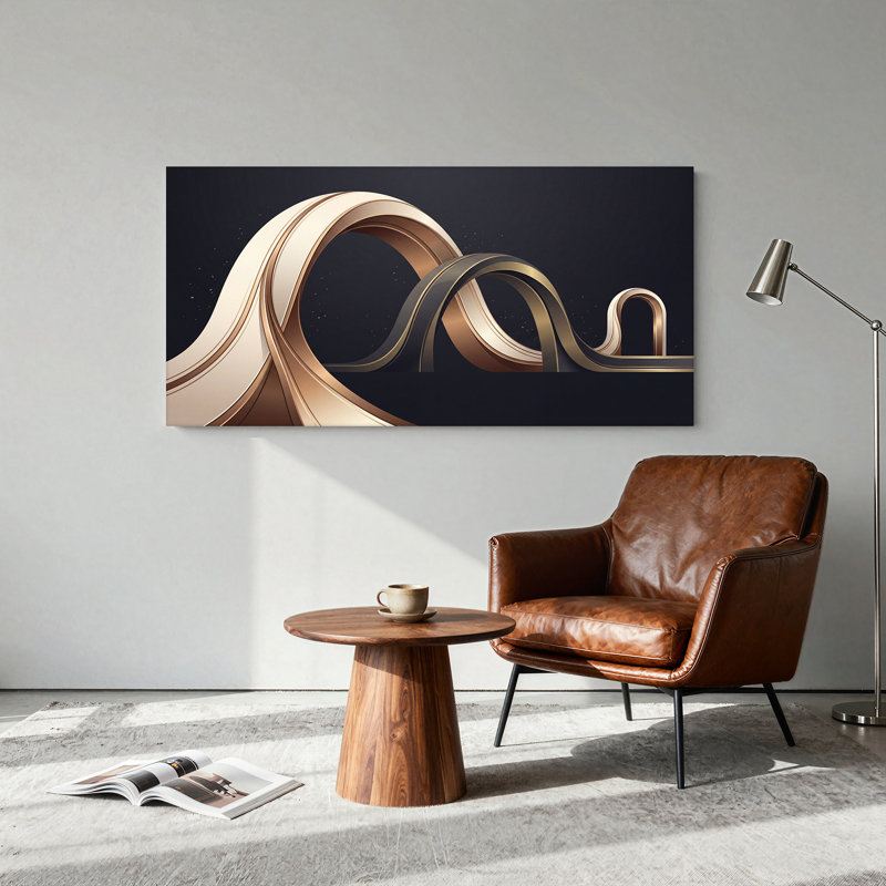Art mural abstrait à rubans métalliques sur toile dorée et bronze, L 24 po x H 12 po