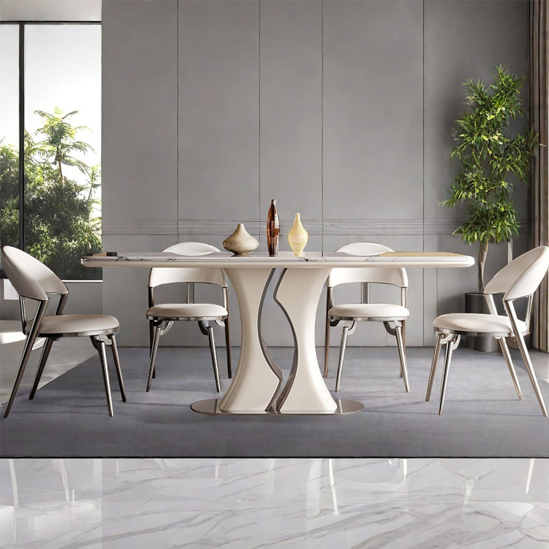 Simple Light Microlite Rectangle Dining Table Sets, 29.5"H x 70.8"L x 35.4"W