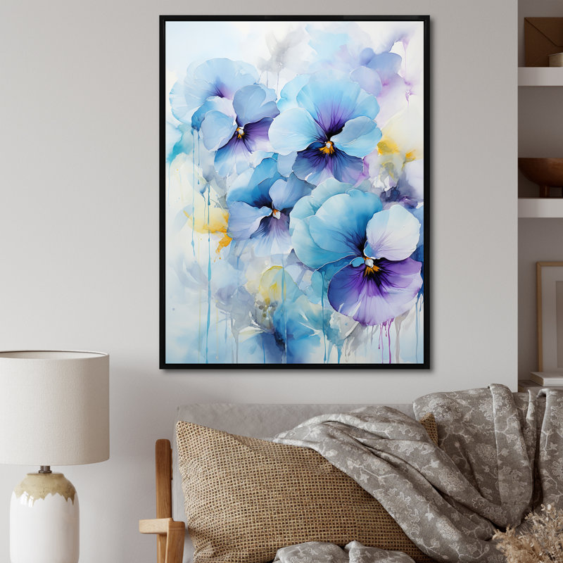 Bouquet d'harmonies bleues et mauves Blossum, Cadre flottant noir, H 32 po x l 24 po x P 1 po