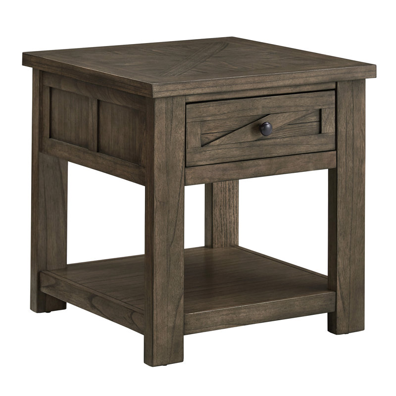 Dedrick Square End Table with Soft-Close Drawer, Antique Gray