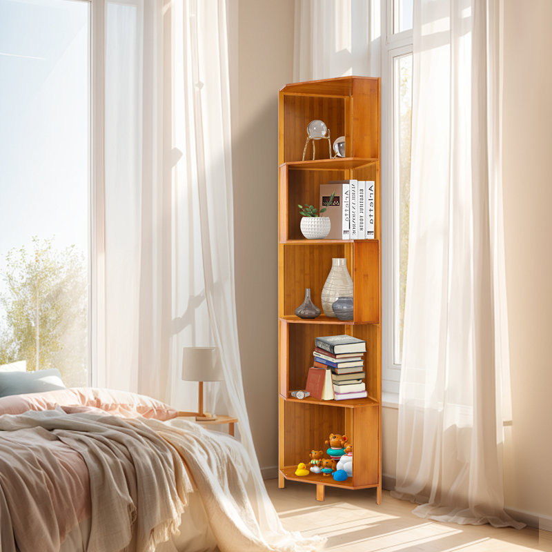 Étagère d'angle 66,54 "à 5 niveaux en bambou, l 12,60" x P 12,60 ", (5 tablettes) H 66,48 po x l 17,72 po x P 12,60 po