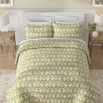 Ensemble de housse de couette 3 pièces en coton vert / ivoire Acworth