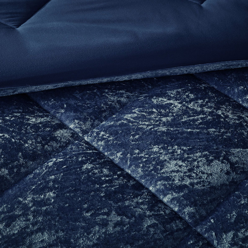 Lit double / grand lit édredon en velours bleu marine, rembourrage, courtepointe diamant, taille de literie froissée bleu marine, lavable à la machine, coussin décoratif, moderne