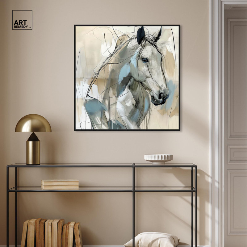 Horse Glint Canvas Horse Wall Art by Art Remedy, 31" H x 31" W x 1.8" D, Black Floater Framed