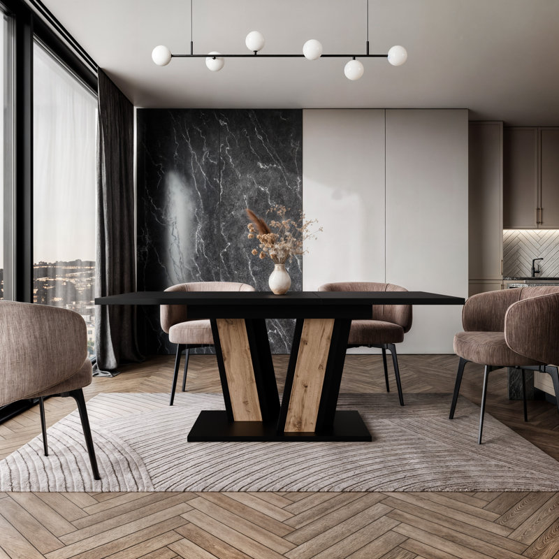 Rectangular 120Cm L x 80Cm W Dining Table, Black, Black/Brown