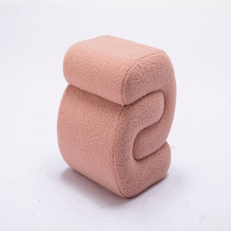 Jaszlyn S-shape Ottoman, Makeup Stool Footstool, Pink Teddy