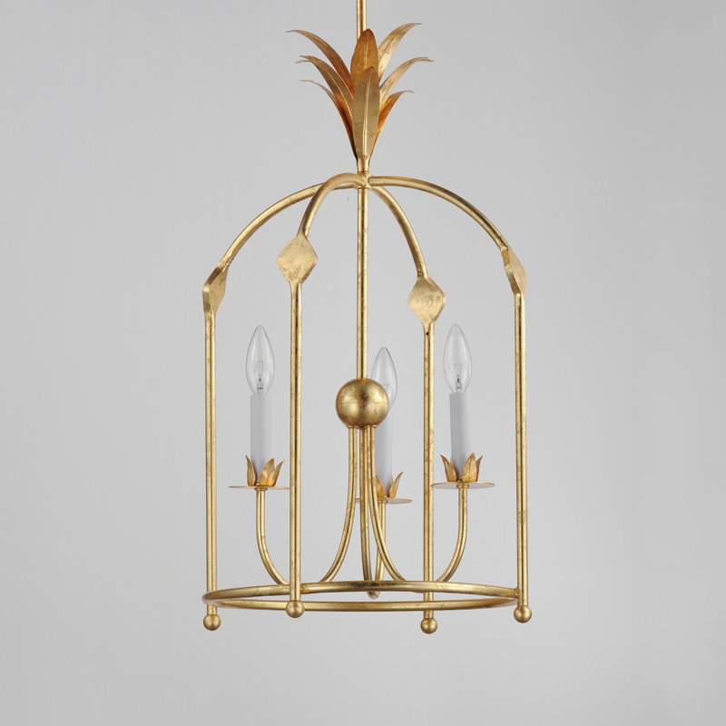 Gold Leaf 3-Light Birdcage Chandelier with Candle Bulbs