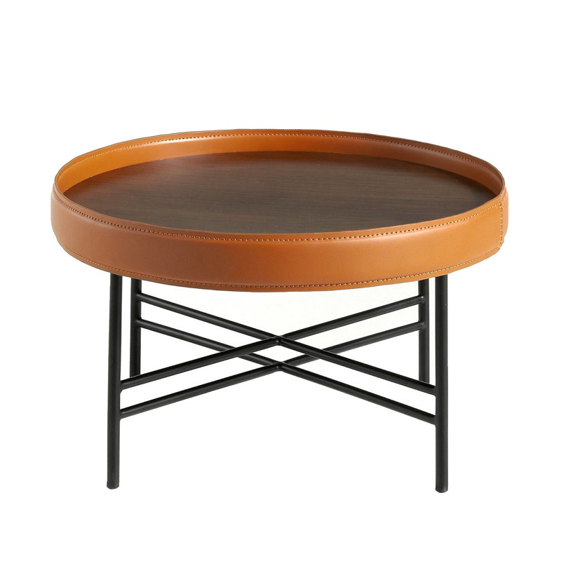Round coffee table in walnut and black steel