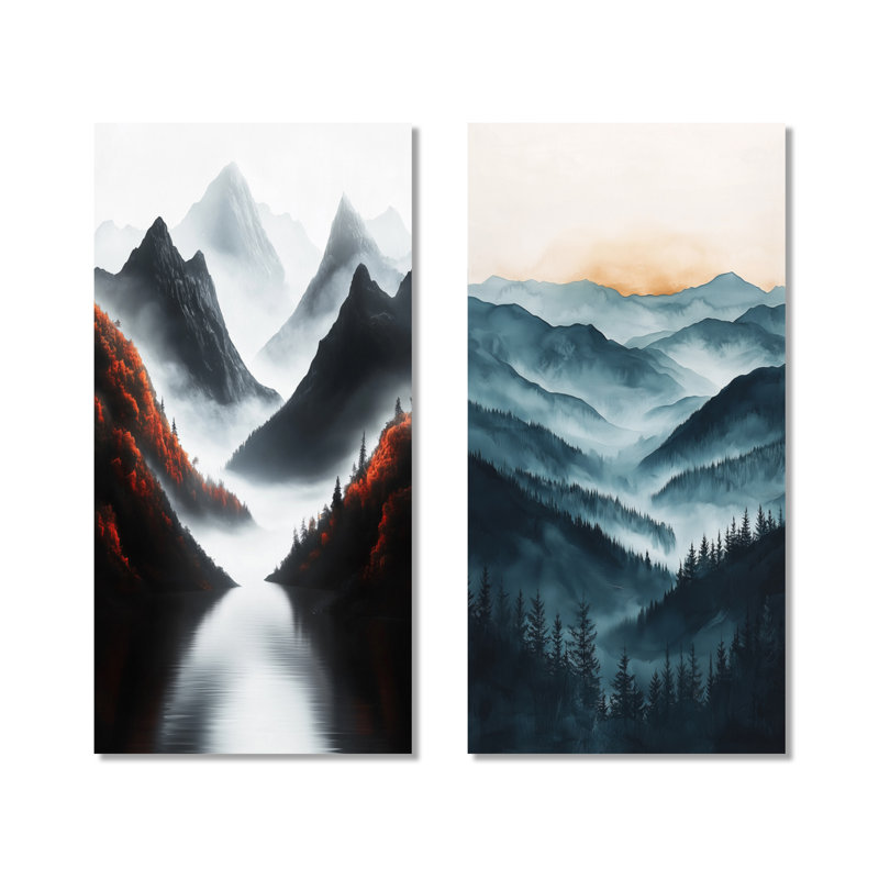 «The Silent Ridge into the Mountains», art mural blanc 2 pièces, 32" H x 32" W