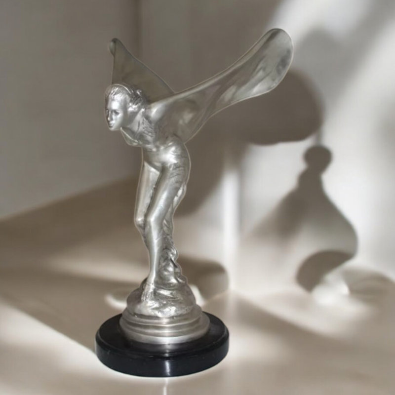 Rolls Royce Spirit of Ecstasy Small Bronze Statue - Mererid Flying Lady Sculpture, 9"L x 9"W x 14"H