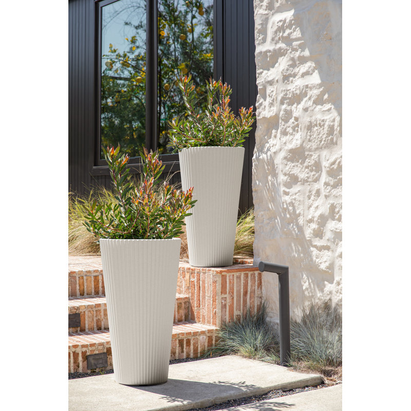 Demi 26.25" H Plastic-Stone Indoor / Outdoor Planter, 2, White