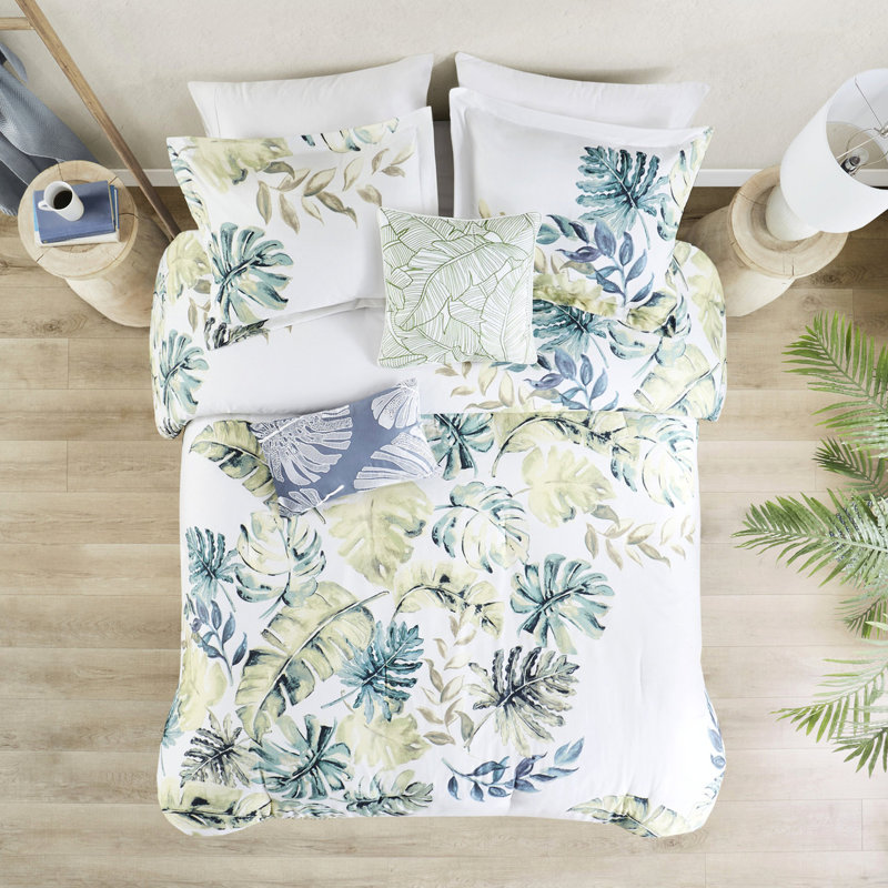 6 édredon très grand en coton - imprimé tropical et confort de qualité à 100%, Édredon très grand + 2 taies décoratives très 