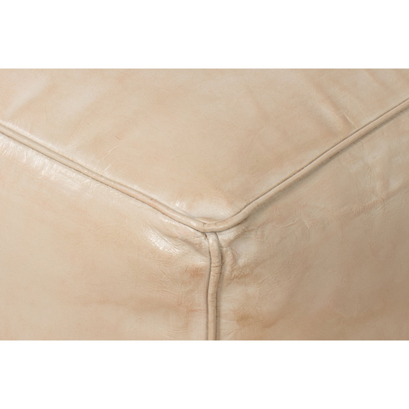 Square Ottoman, Beige Genuine Leather
