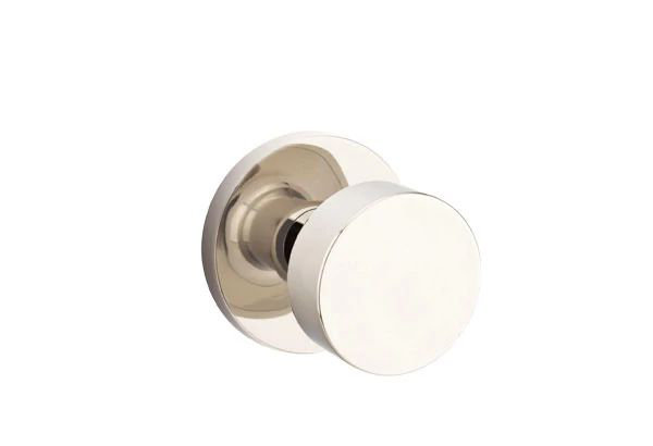 Ensemble de mortaise intérieure Emtek Passage avec rosette à disque et bouton rond (droite), Polished Nickel