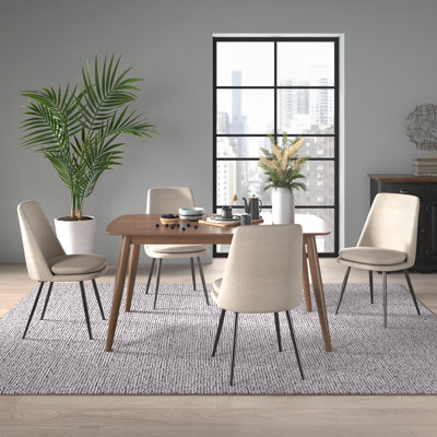 Fairfield Mid-Century Modern Tapered Dining Set, Chenille Fabric, 59" Dining Table And 4 Chairs