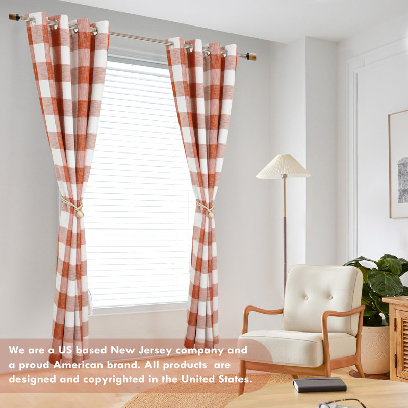 Adamantini Plaid Blackout Thermal Grommet Curtain Panels, 52" W x 96" L, Burnt Orange