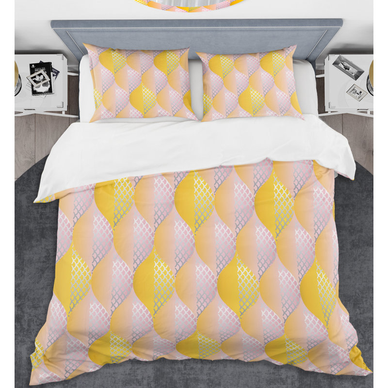 Ensemble de housse de couette à motif géométrique doré à motif de losanges Golden IV - Microfibre polyester