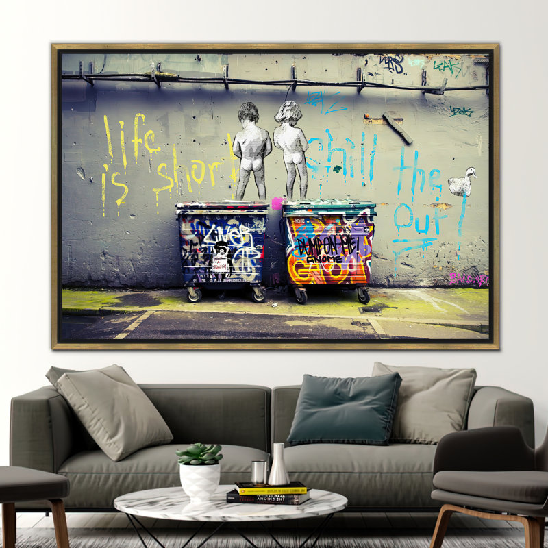 Banksy Life is Short Graffiti Art - Chill The Duck Out, décoration murale en toile pour maisons modernes, H 41 po x l 94 po