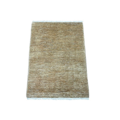 Tapis brun uni 2 pi 1 po x 2 pi 10 po, motif uni uni, laine Ghazni filée à la main, luxuriante et moelleuse