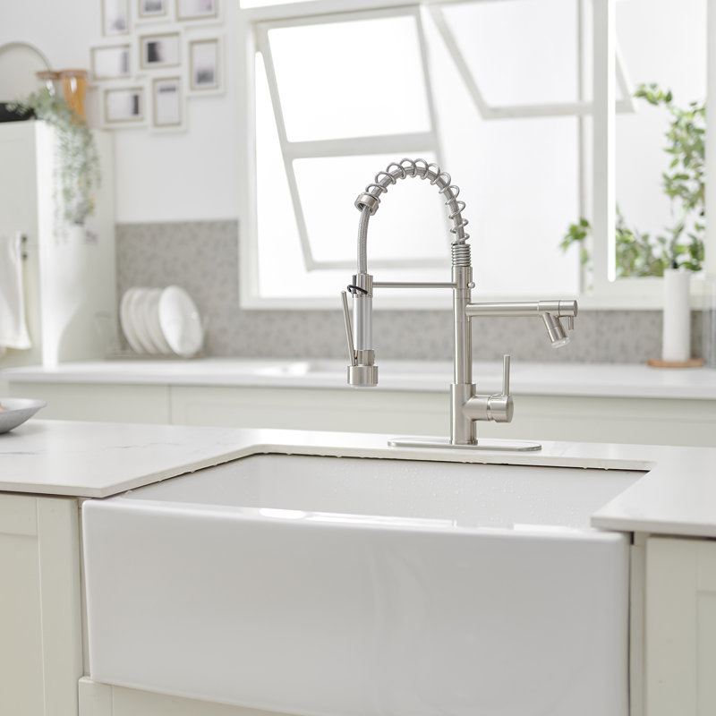 Single Handle Pull-Down Sprayer Kitchen Faucet With LED Light & Deck Plate, Brushed Nickel