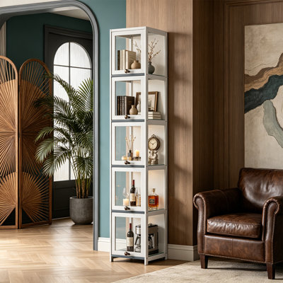 Modern Home Office 68" 5-Tier Transparent Display Cabinet Acrylic Flip Door Floor-Standing Showcase Bookshelf Curio Cabinet For Living Room Bedroom