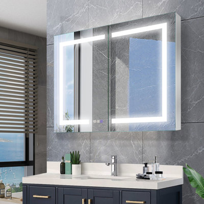 Aluminum Recessed/Surface Mount Light Medicine Cabinet with Mirror