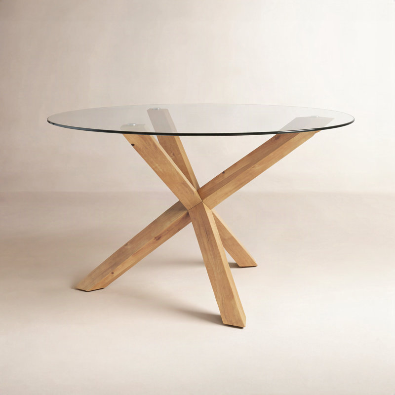 Barnett Round Glass Top Dining Table, Natural, 48" W x 48" L