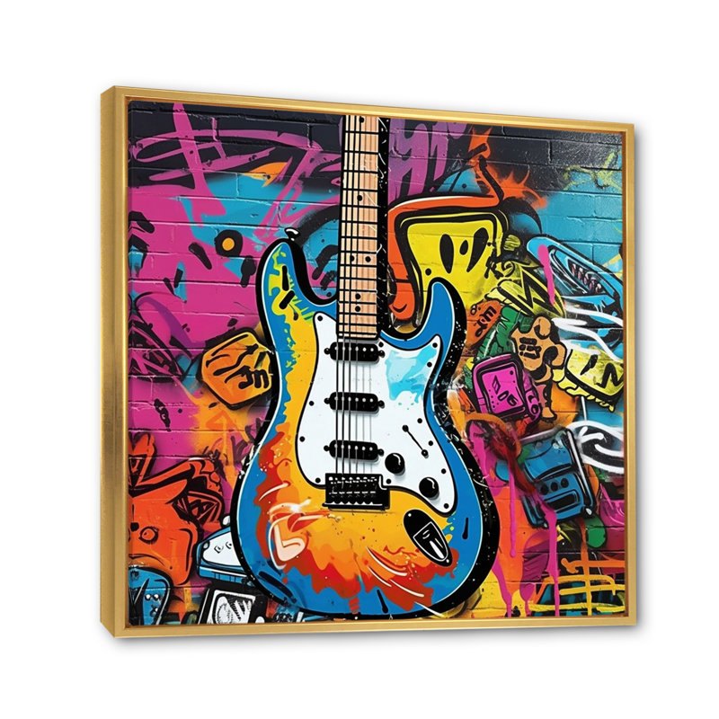 Graffity Guitars Street - Imprimé, H 24 po x l 24 po x P 1 po, Cadre flottant doré