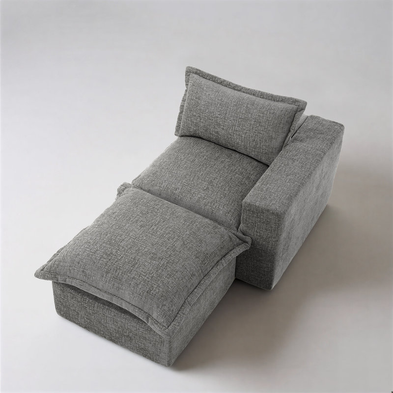 Upholstered Chaise Lounge, Grey, Right Hand Facing