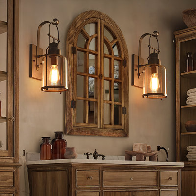 Miroir mural de fenêtre en bois Farmhouse