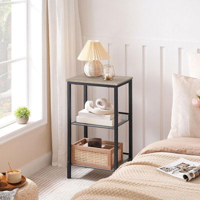 Table d'appoint industrielle à 3 niveaux avec tablettes en filet réglables, table de bout haute pour le salon, la chambre à coucher, le couloir ou le bureau, structure en métal robuste et design rustique