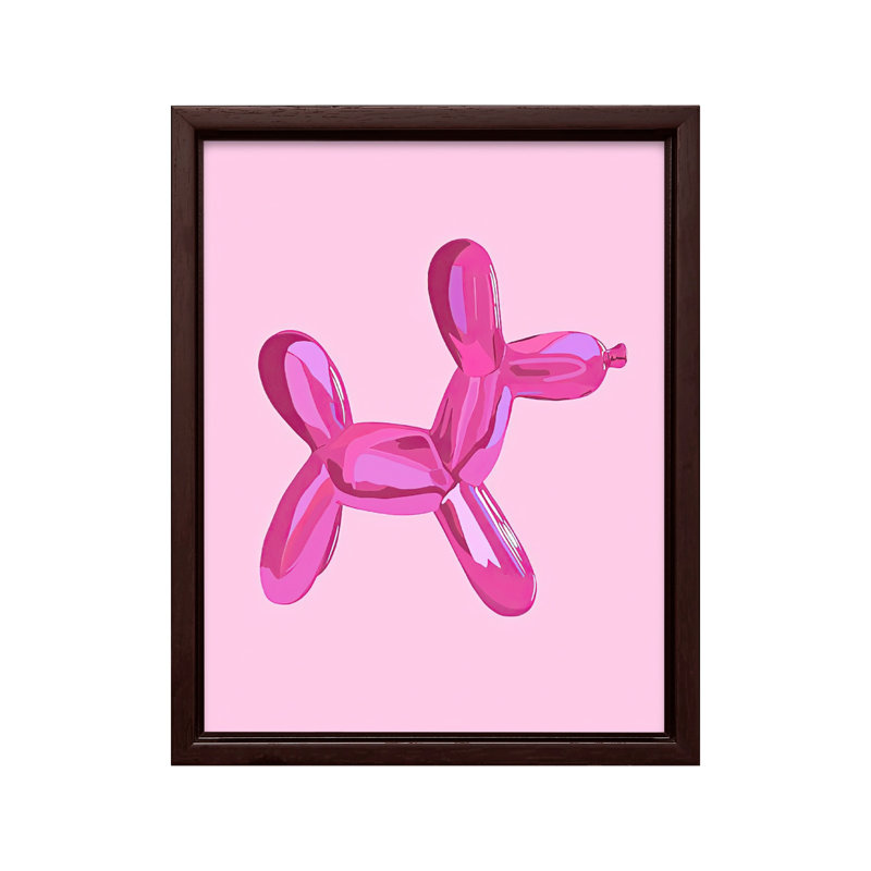 Chien ballon rose, Canevas, H 08 po x l 10 po, Encadrement brun