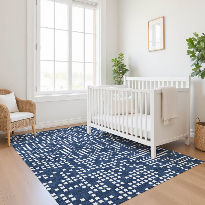 Machine Washable Indoor/Outdoor Chantille ACN2831 Kids Rug, Navy, 5' x 7'6"