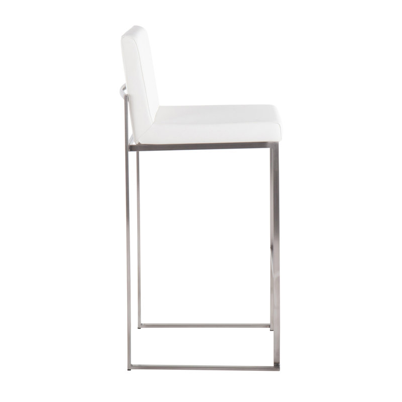 Tabouret de bar contemporain à haut dossier, Argent, Blanc, 2