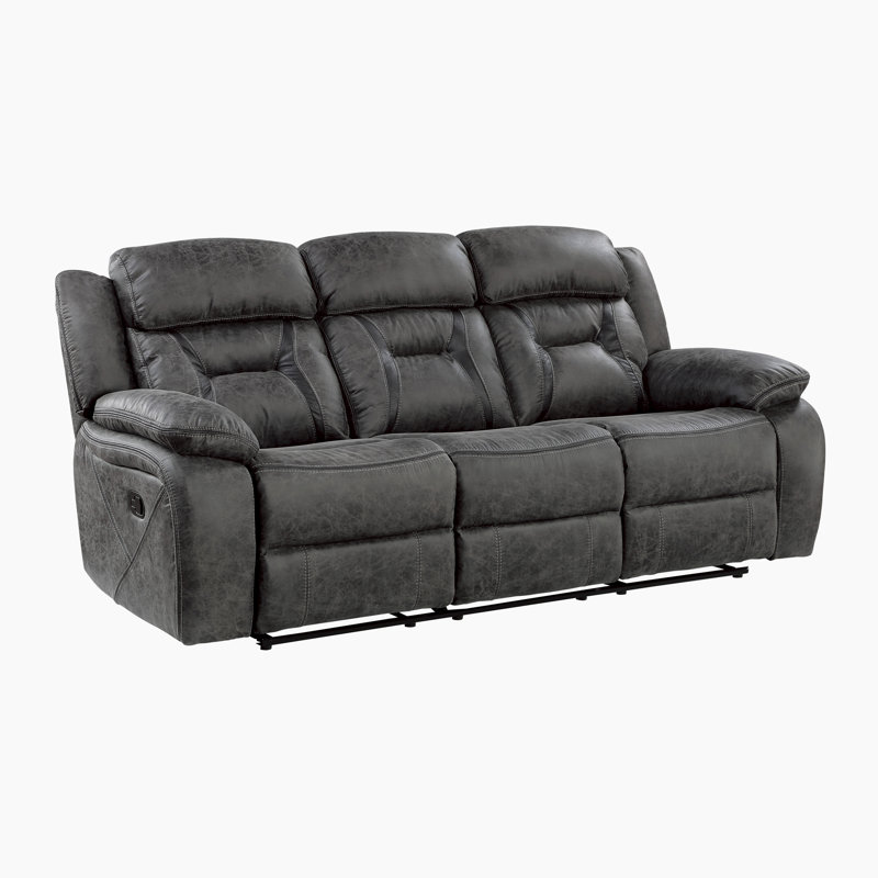 Jannali 84.5" Modern & Contemporary Polished Microfiber Manual Double Reclining Sofa with Tab Pull Motion & Removable Seat Backs