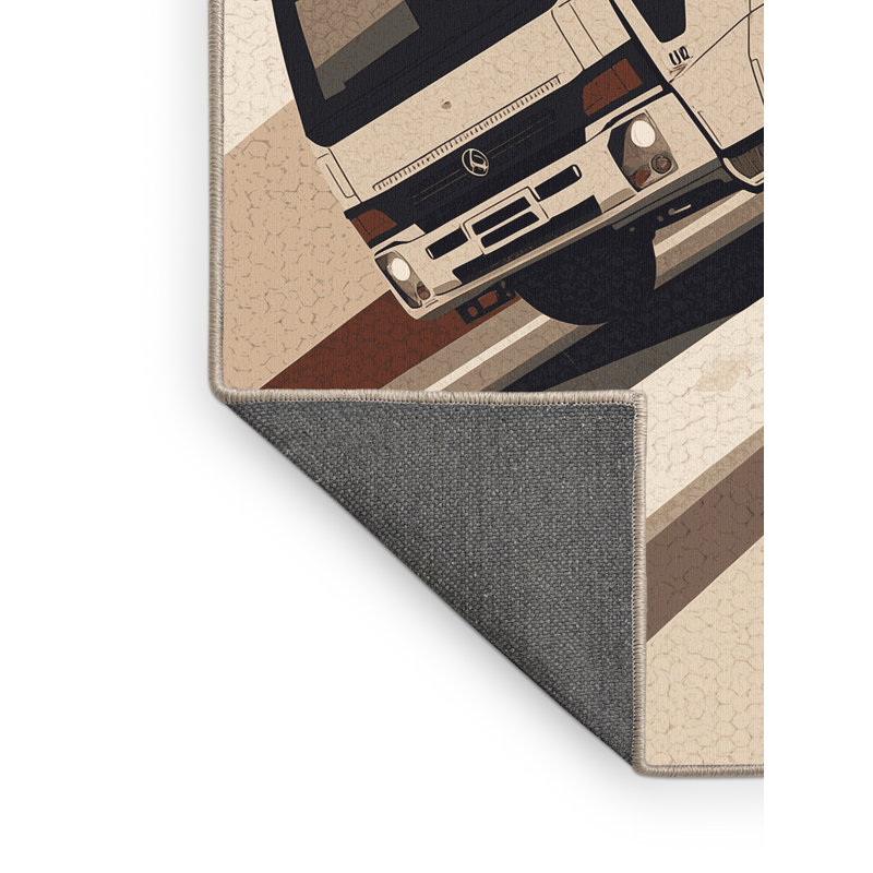 Soft Plush Eddy Garbage Truck Modern Geometric Area Rug in Beige – Beige Binding, 2x4