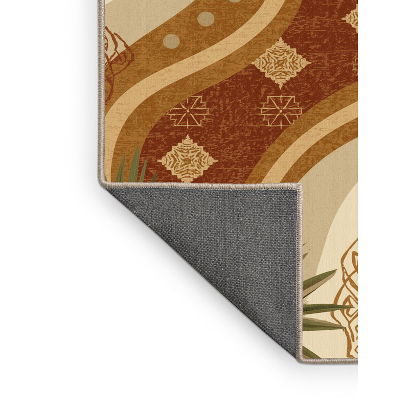Tapis moelleux moelleux d'inspiration marocaine en brun et beige, Rond 7 pi
