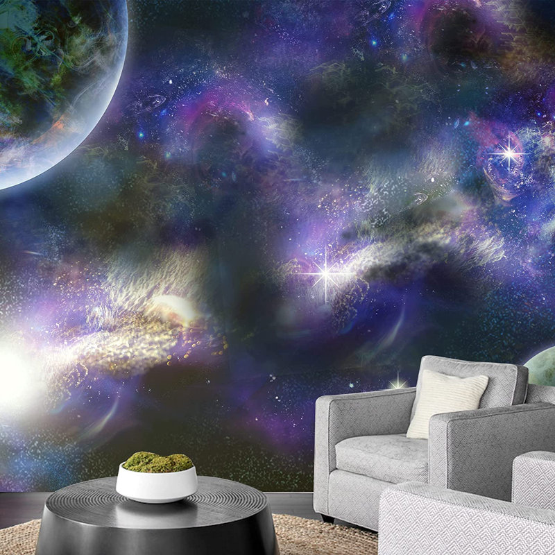 Planet In Outer Space Galaxy Border, 100" L x 144" W, Purple