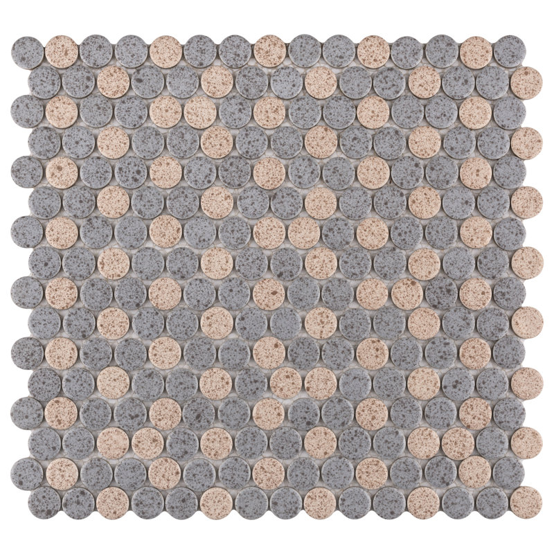 Hudson Penny Round Cookies/Cream 11-7/8" x 12-5/8" Porcelain Mosaic Tile