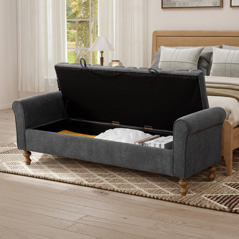 Banc de chambre moderne l 65,5 po avec accoudoirs roulés, Gris anthracite